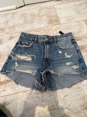 Zara Distressed Dark Blue Denim Women's Cutoff Shorts